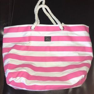 Pink and white beach/pool bag